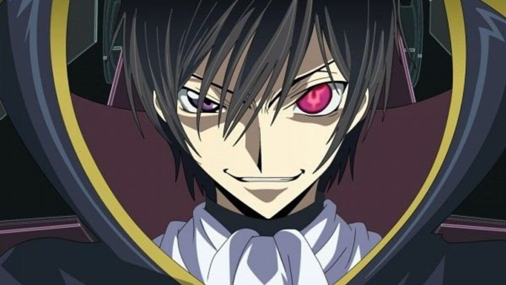 Lelouch utilisant son Geass dans sa tenue de Zéro dans l anime Code Geass