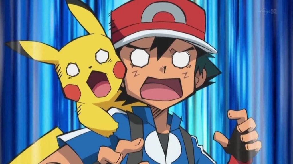 Sacha et Pikachu, choqués dans l'anime Pokemon
