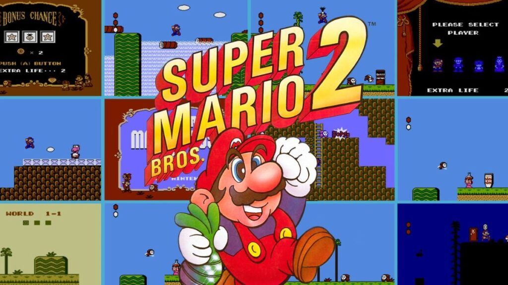 L'affiche du jeu Super Mario Bros 2, du moins en Europe.