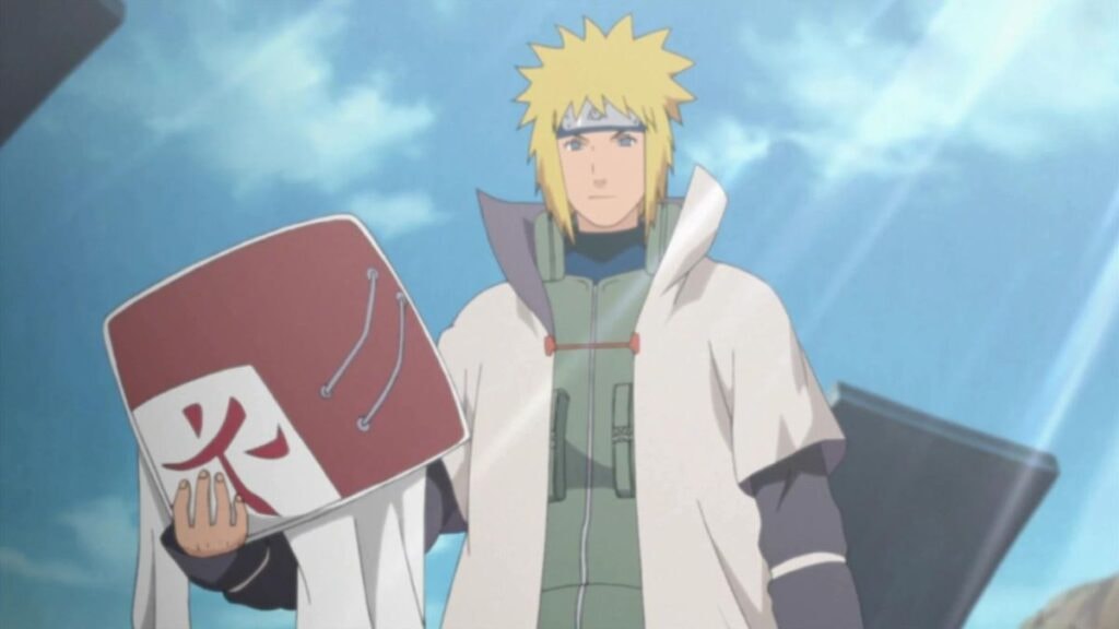 Minato dans sa tenue de Quatrième Hokage dans l'anime Naruto