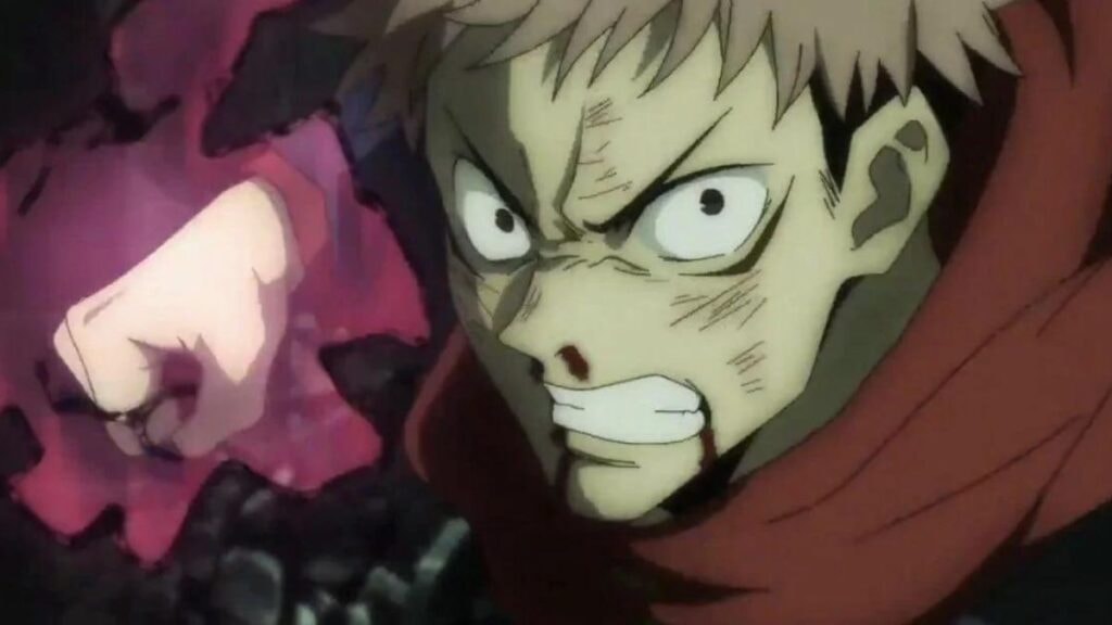 Yuji utilisant son énergie occulte dans l'anime Jujutsu Kaisen