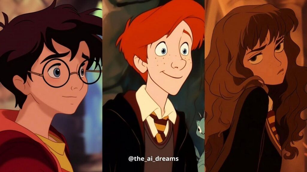Harry Potter, Ron et Hermione version Disney en IA