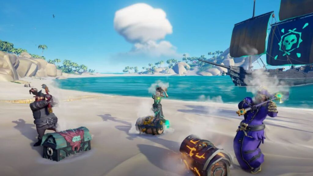 Des pirates déterrant des trésors dans le jeu vidéo Sea of Thieves