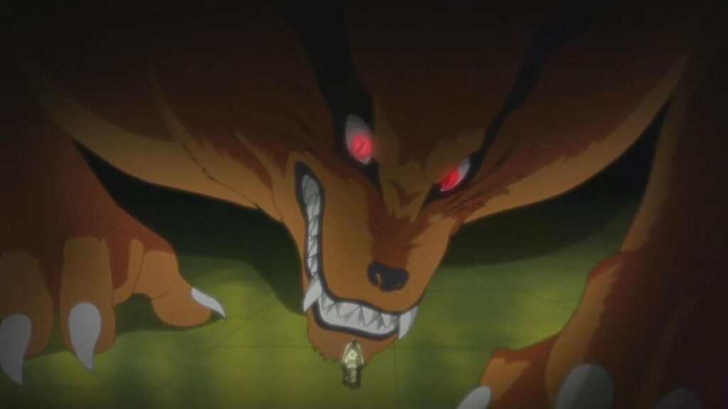 Kyubi, alias Kurama, en colère et prêt à dévorer un personnage dans l'anime Boruto