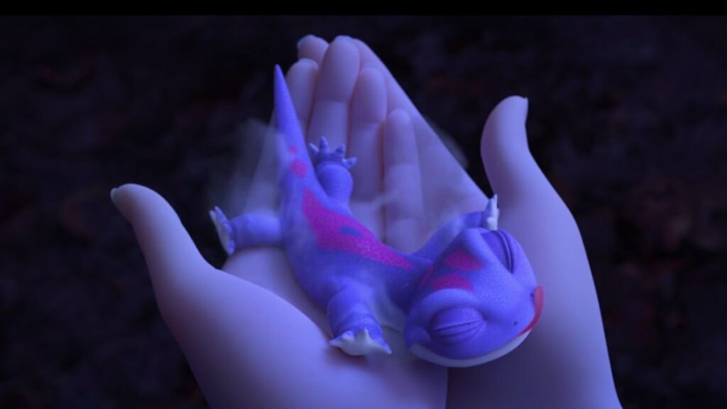 L'esprit du feu se repose dans les mains d'Elsa dans le film La Reine des Neiges 2