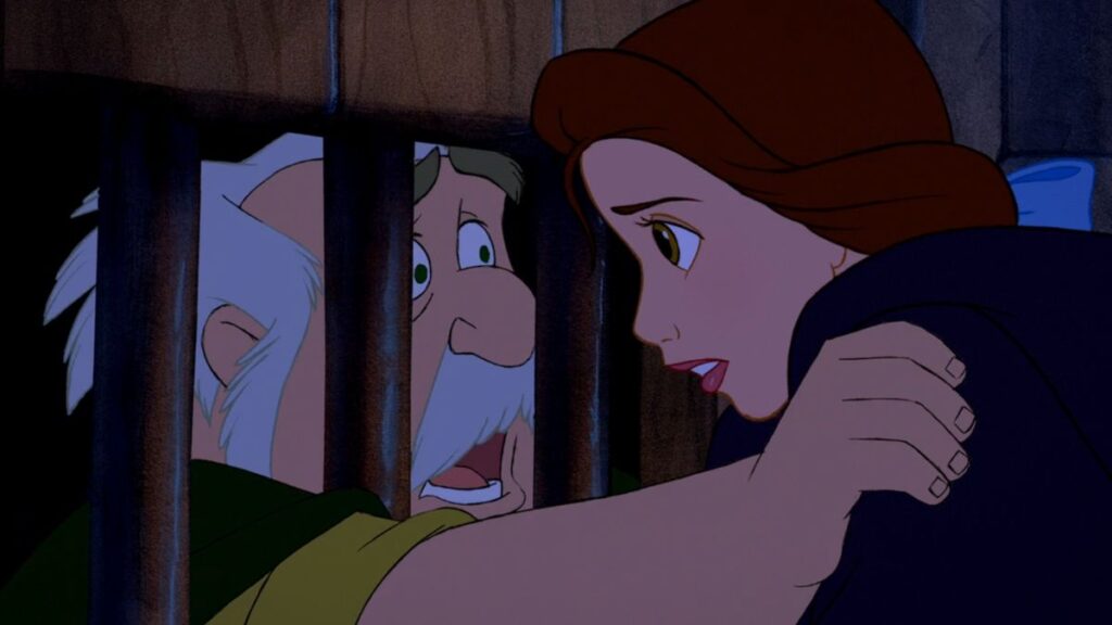Maurice et Belle dans le film Disney La Belle et la Bête