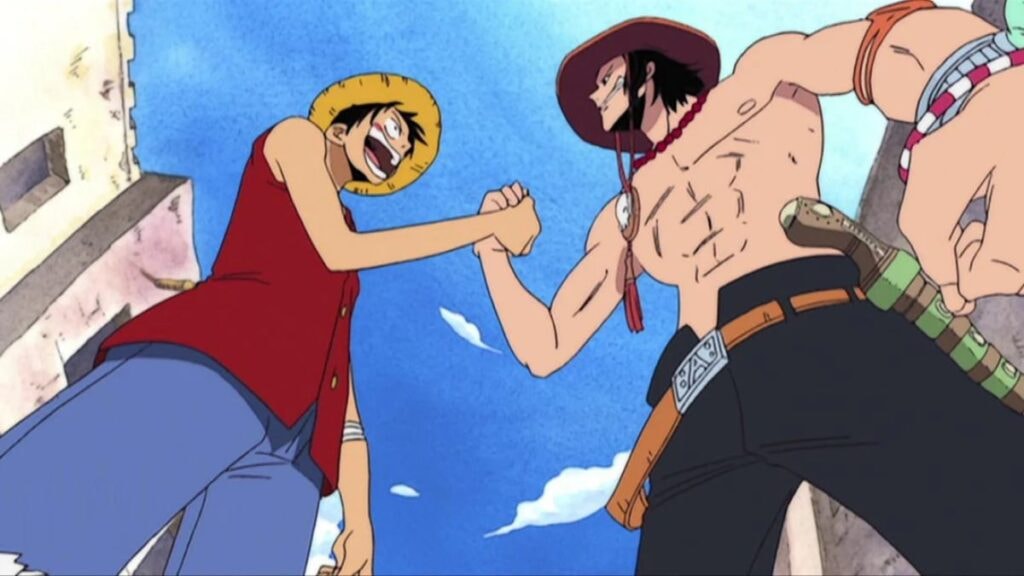 Les pirates Luffy et Ace lors de leur retrouvaille à Alabasta dans l'anime One Piece