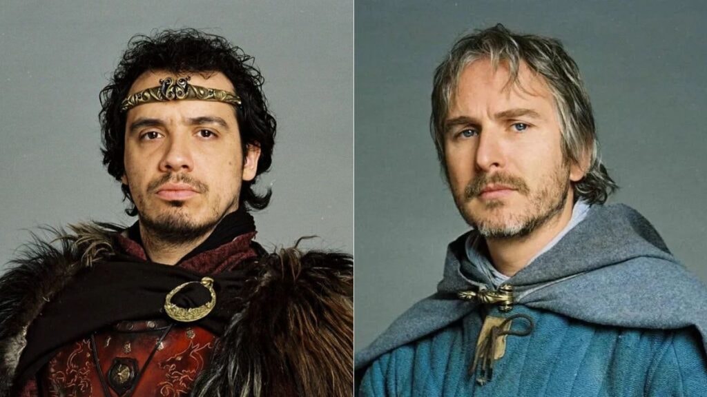 Arthur (Alexandre Astier) et Perceval (Franck Pitiot) dans Kaamelott)
