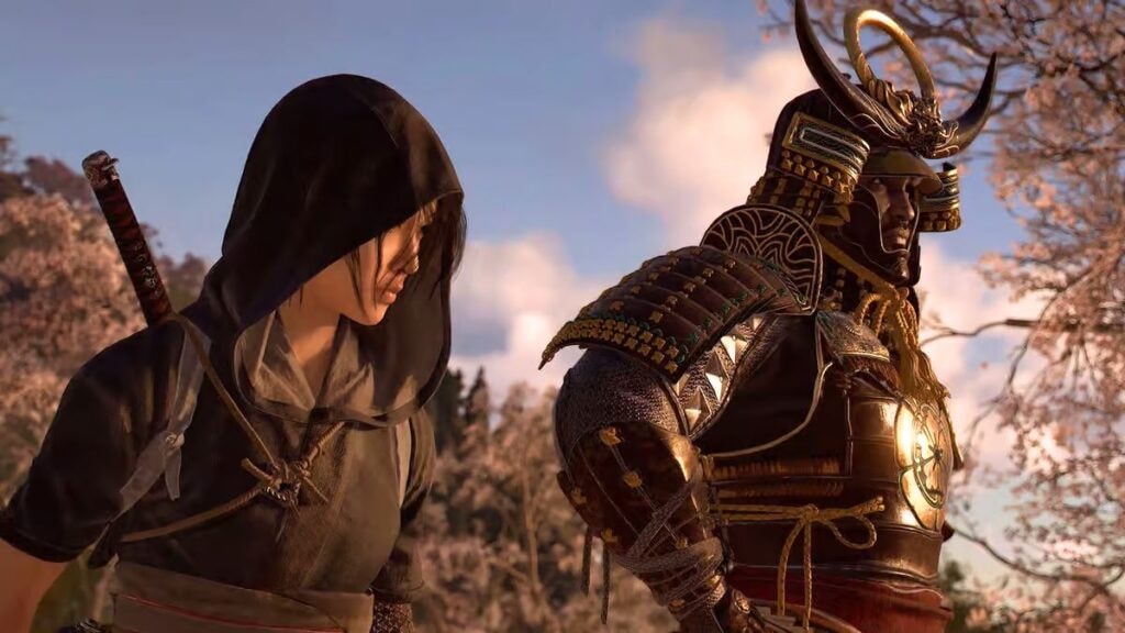 Naoe et Yasuke regardant à l'horizon dans le jeu vidéo Assassin's Creed Shadows