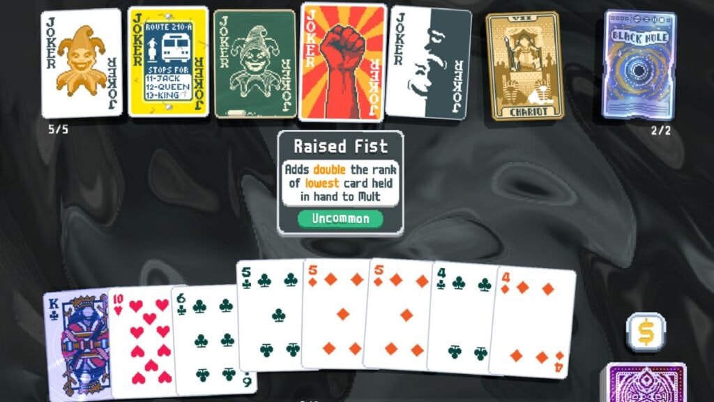 Joueur préparant son deck de cartes dans le jeu vidéo Balatro du Playstation Plus
