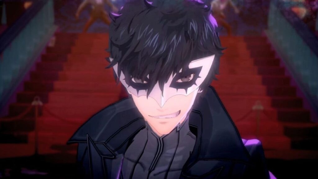 Joker sous son persona Arsène, souriant dans un palais dans Persona 5
