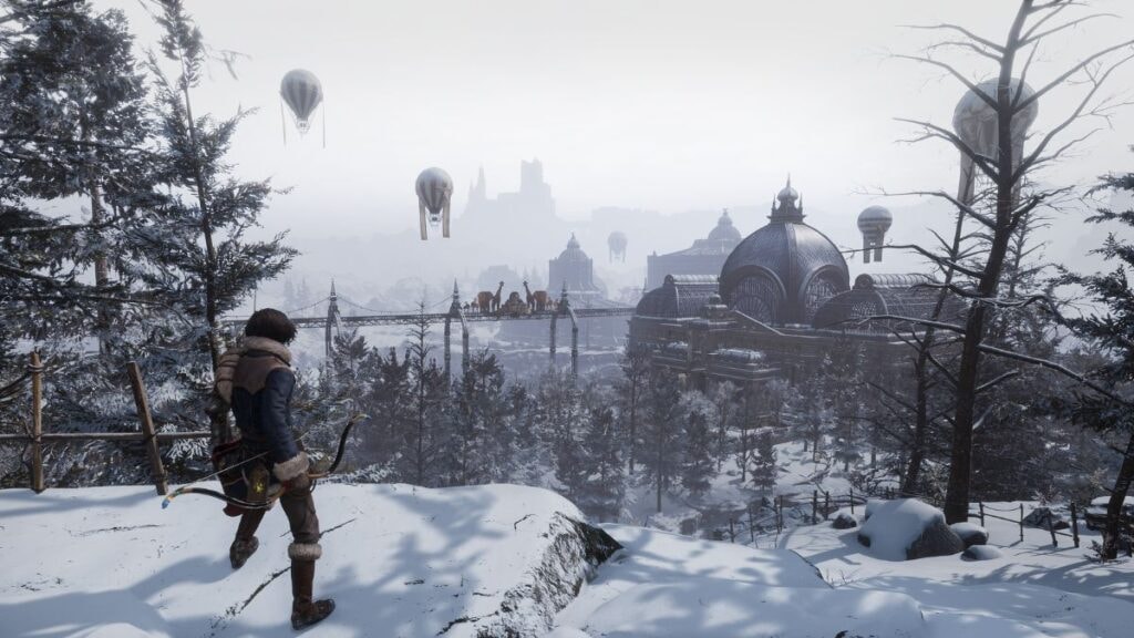 Pinnochio explorant la ville de Krat sous la neige dans Lies of P
