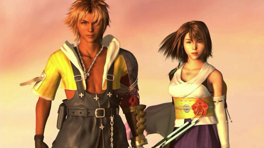 Tidus et Yuna regardant le soleil se coucher dans Final Fantasy X/X-2 HD