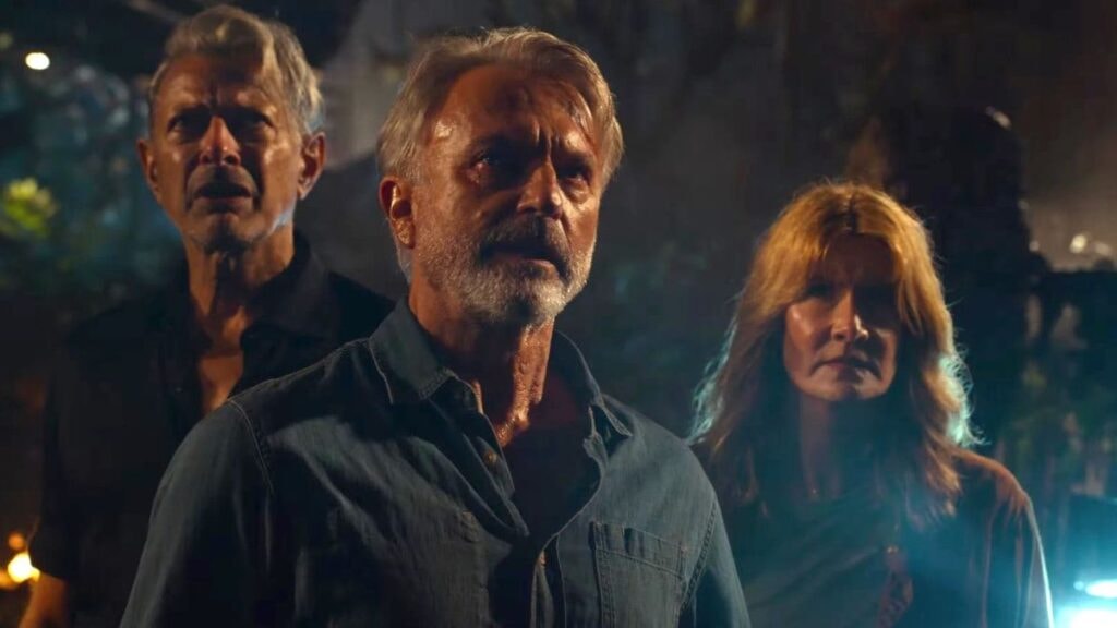 Alan, Ellie et Ian dans Jurassic World : Le monde d'après