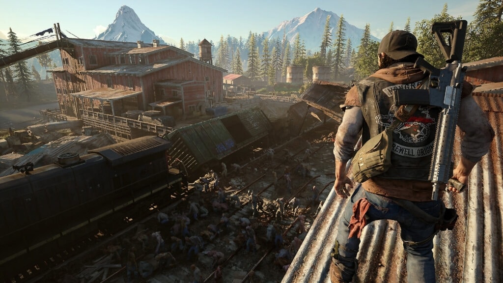 Deek infiltrant un bâtiment pour éviter une horde de zombies dans Days Gone