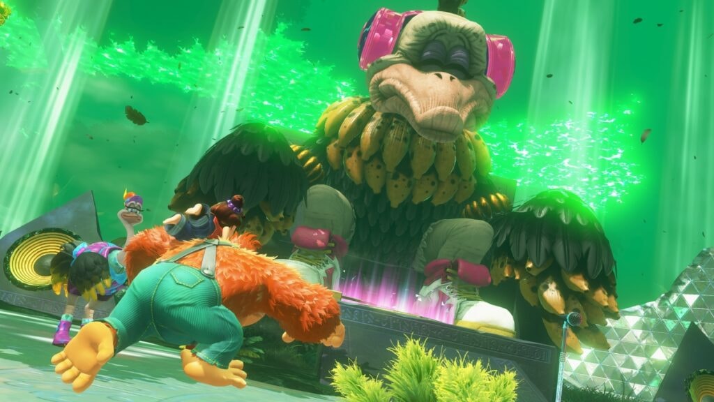 Donkey Kong et Pauline, rencontrant un Doyen dans Donkey Kong Bananza