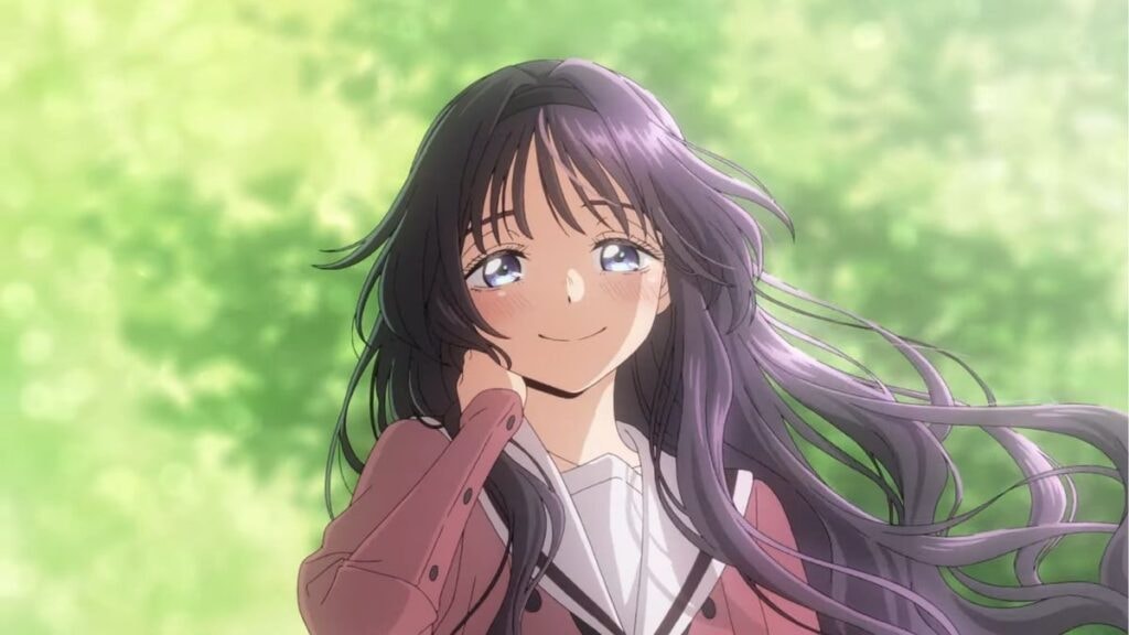 Kaoruko souriant les cheveux au vent dans The Fragrant Flower Blooms with Dignity
