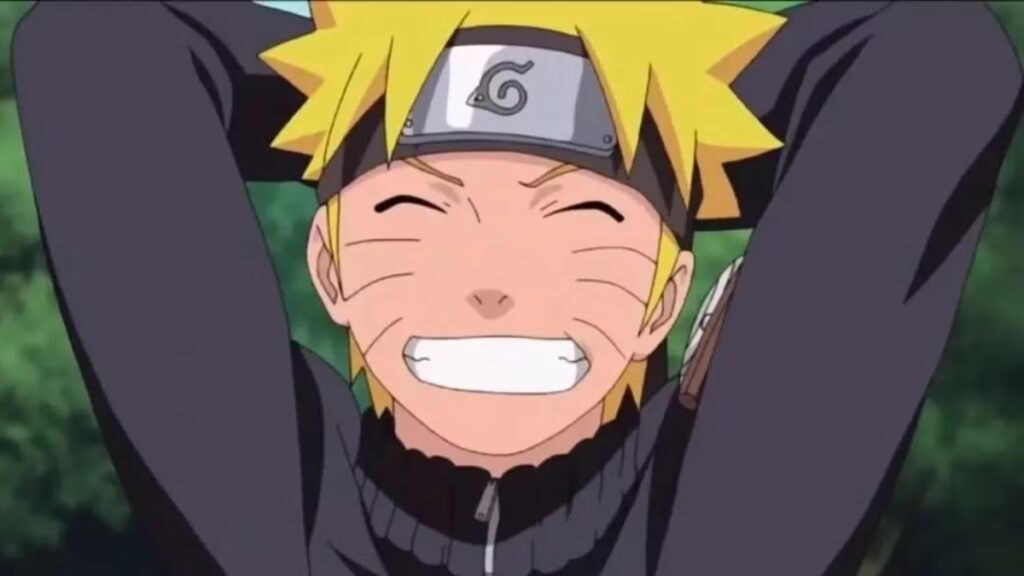 Naruto riant avec les bras derrière sa tête dans l'anime éponyme