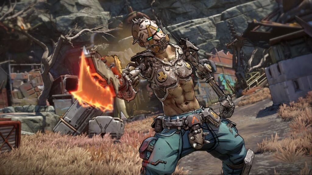 Un homme tenant une lame d'énergie dans une ruine de Borderlands 4