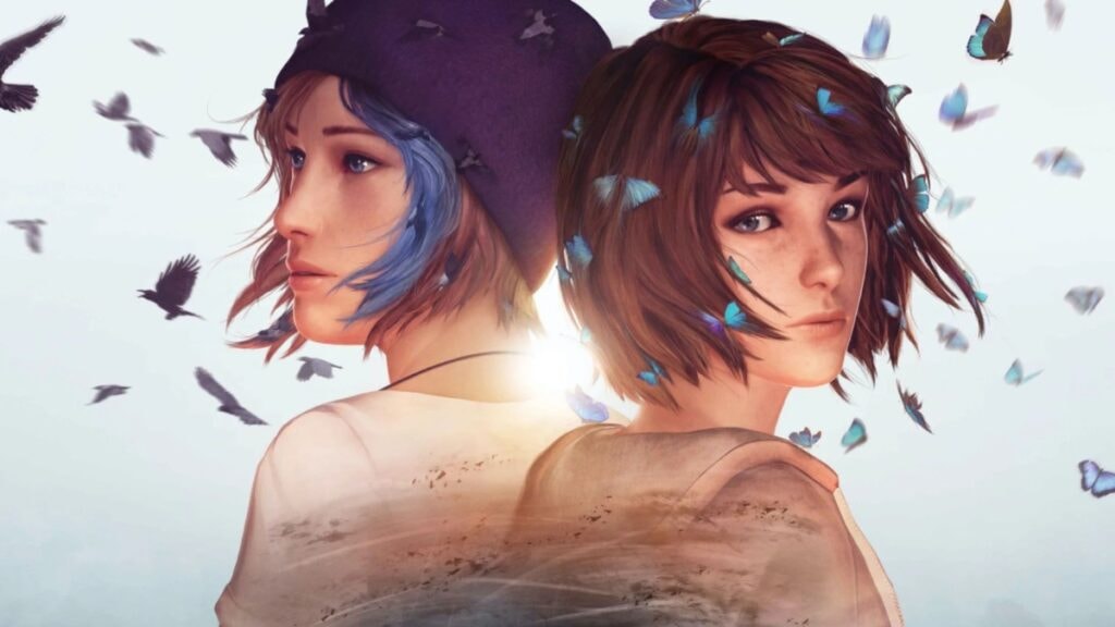 Max et Chloé entourées de papillons bleus dans Life is Strange