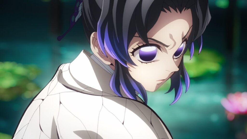 Shinobu se concentrant pendant son combat dans Demon Slayer La Forteresse Infinie