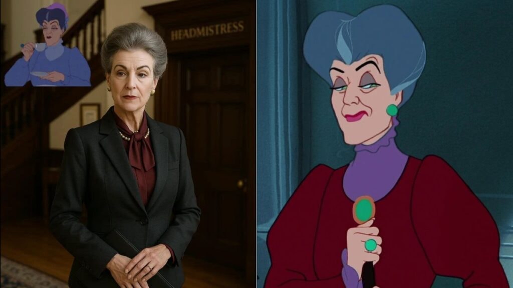 Madame de Trémaine. imaginée en directrice d'école par l'IA