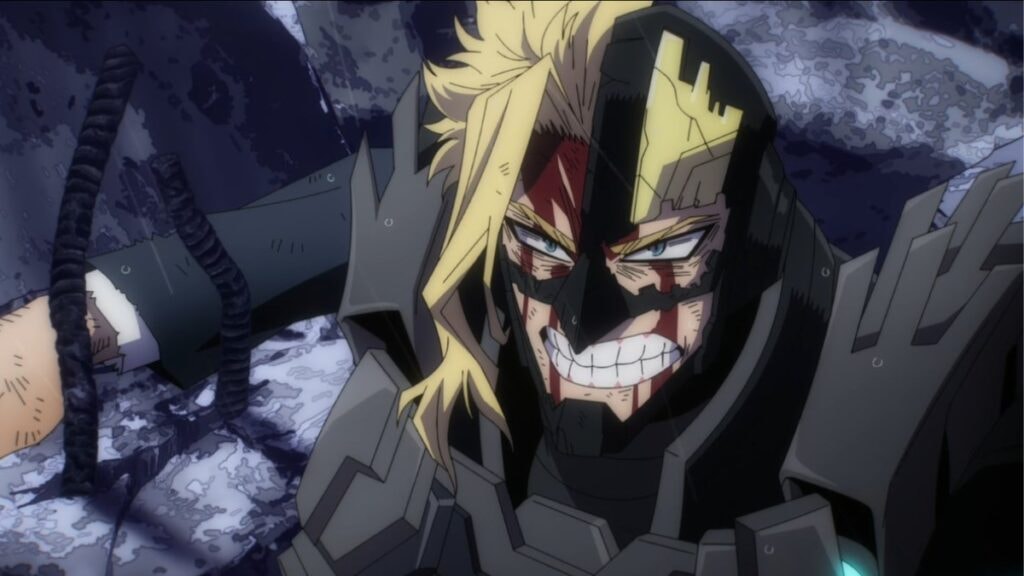 All Might grimaçant alors qu'il est proche de la mort dans My Hero Academia