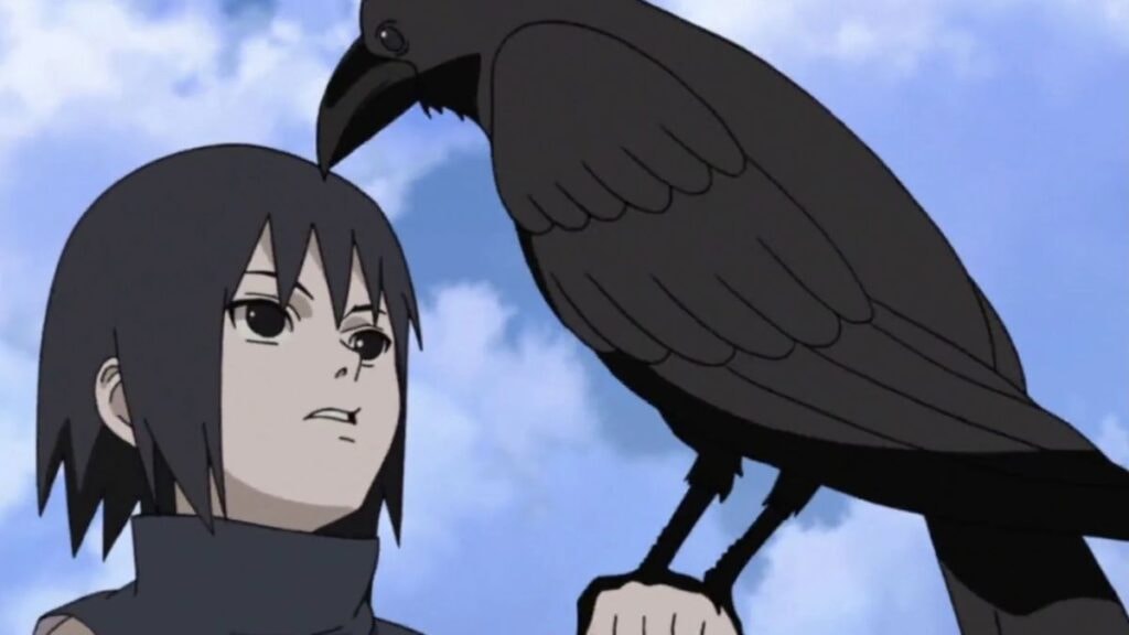 Itachi rencontrant un corbeau durant son enfance dans Naruto