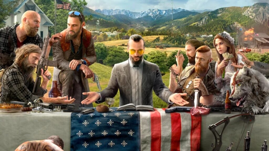 Les membres d'une secte lors d'un repas dans Far Cry 5