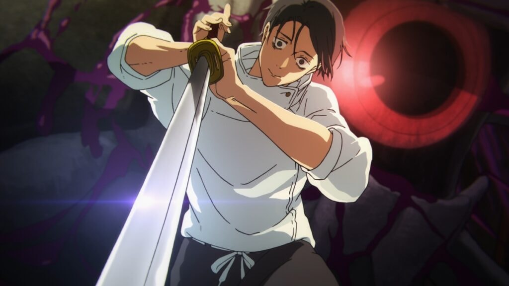 Yuta avec un regard fou en tenant son épée dans Jujutsu Kaisen
