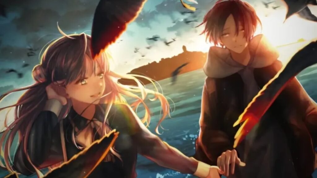 Ainosuke et Karen souriant sur une plage dans Idol Escape