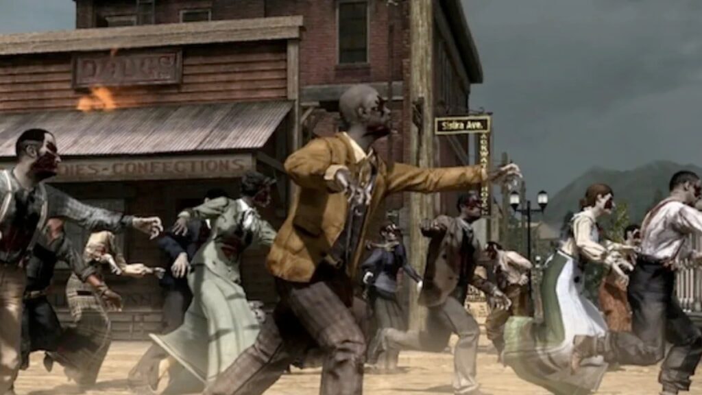 Une attaque de zombies en pleine ville dans le DLC Undead Nightmare de Red Dead Redemption