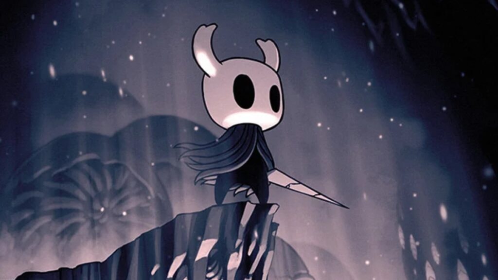 Le Chevalier debout sur une falaise dans Hollow Knight