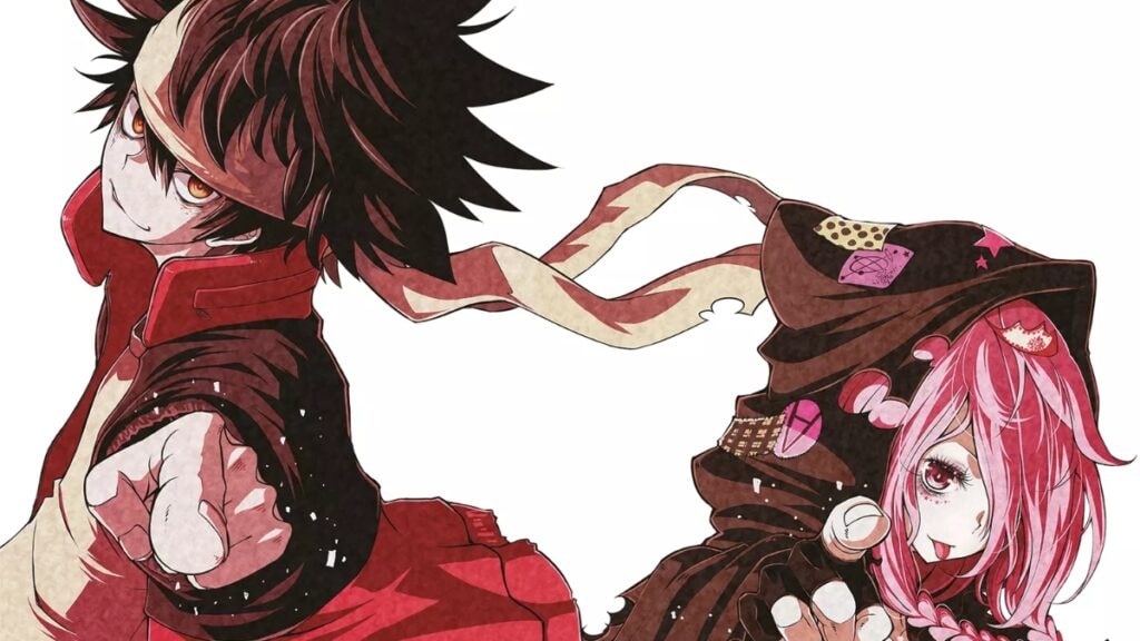 Les protagonistes du manga Fake Rebellion souriant sur une affiche