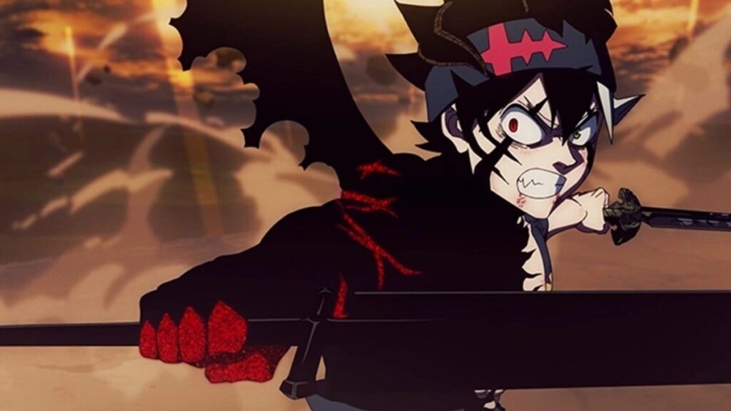 Asta, grimaçant sous sa forme démoniaque dans l'anime Black Clover