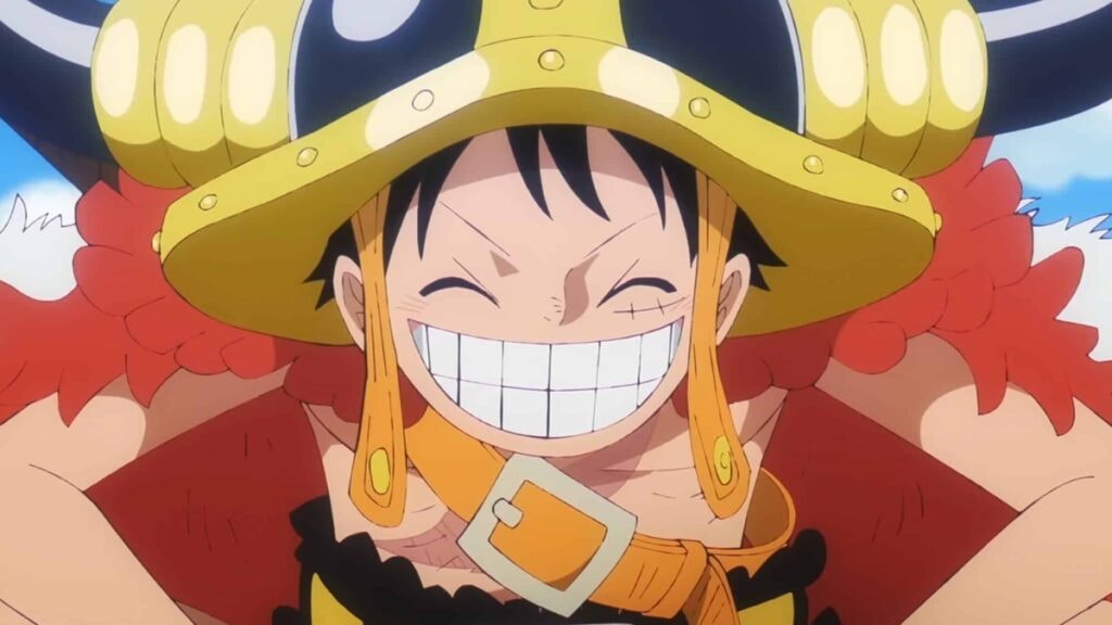 Luffy souriant en portant sa tenue d'Erbaf dans l'anime One Piece
