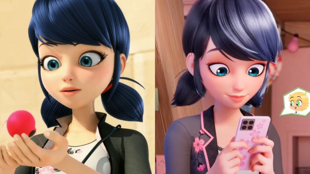 Marinette Dupain-Cheng alias Ladybug dans la saison 1 et 6 de Miraculous