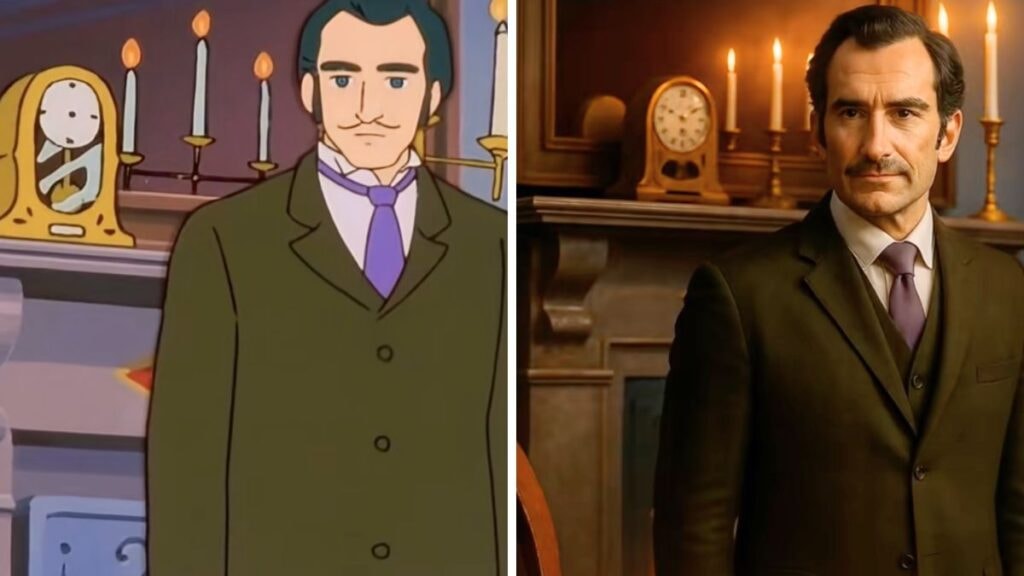 Le Père de Princesse Sarah dans le dessin animé VS en humain IA