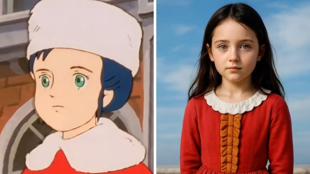 Princesse Sarah dans le dessin animé VS en humain IA