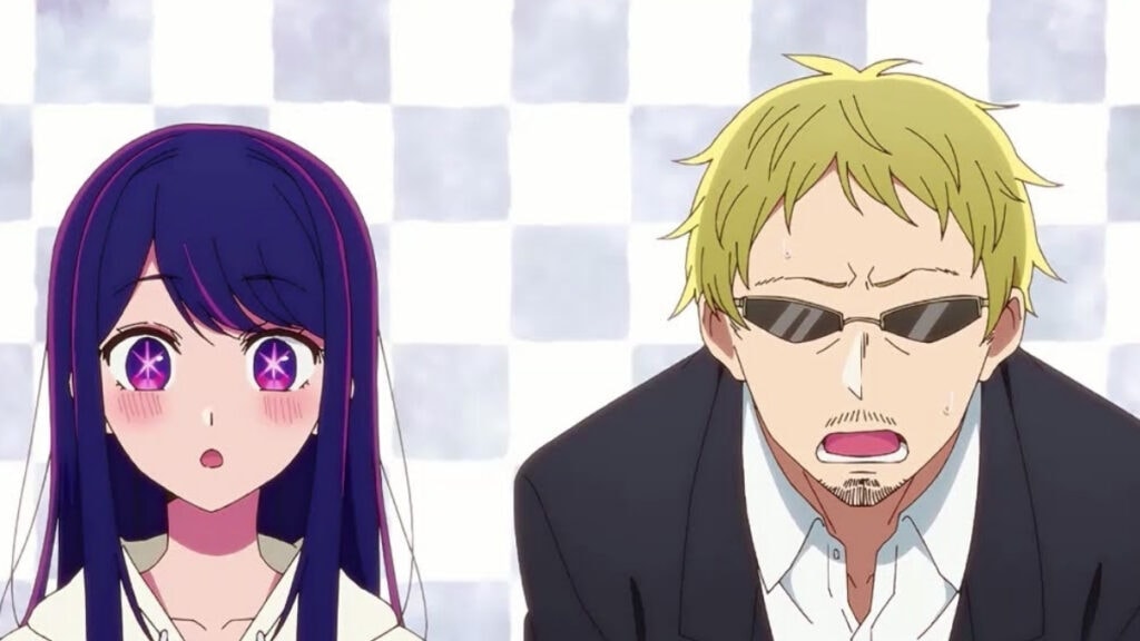 Saitou et Ai, choqués par une nouvelle dans Oshi no Ko